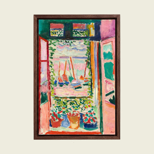 The Open Window by Henri Matisse canvas wall art in a floating walnut frame