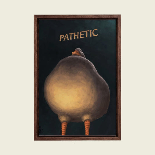 Pathetic Duck canvas wall art in a floating walnut frame