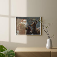 Wandbild Weihnachtsmann mit Tieren, Weihnachtsmann- & Weihnachtsdekor-Kunst – Frohe Weihnachten, Weihnachtsgeschenk, gerahmter Weihnachtsmann
