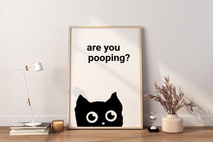 Süße Katzen-Wandkunst, Kackende Katze Poster, Minimalistische Wanddekoration, Badezimmer-Wanddekoration