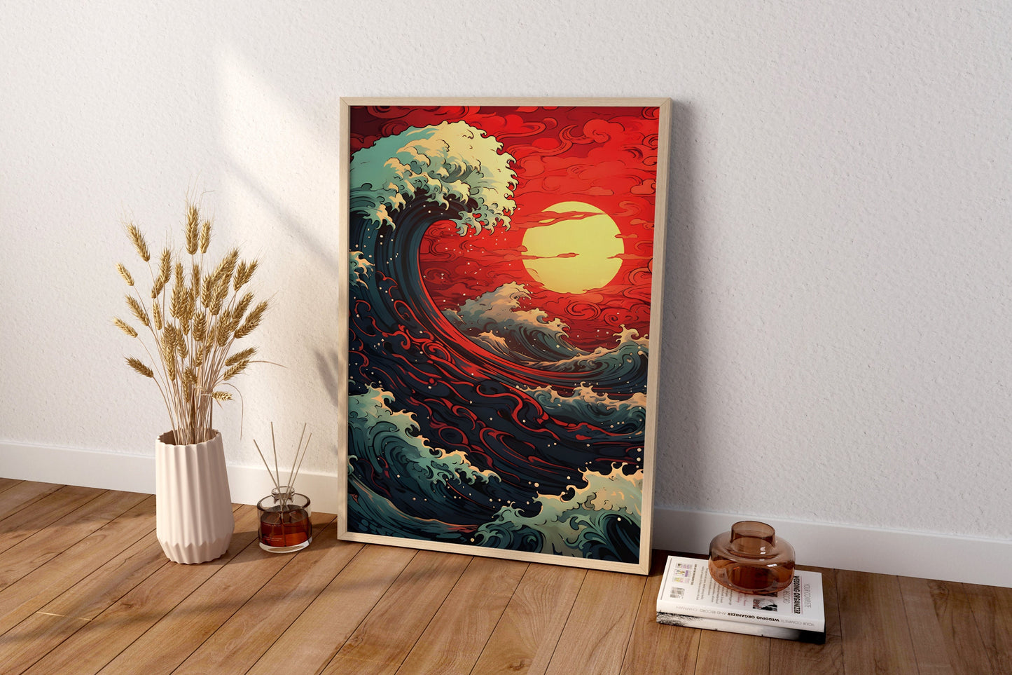 Dramatische Welle von Kanagawa Wandbild, Die Welle von Kanagawa Rote Welle, Kanagawa Kunst, Japanische Wandkunst, Kanagawa Poster, Retro Kanagawa Kunst