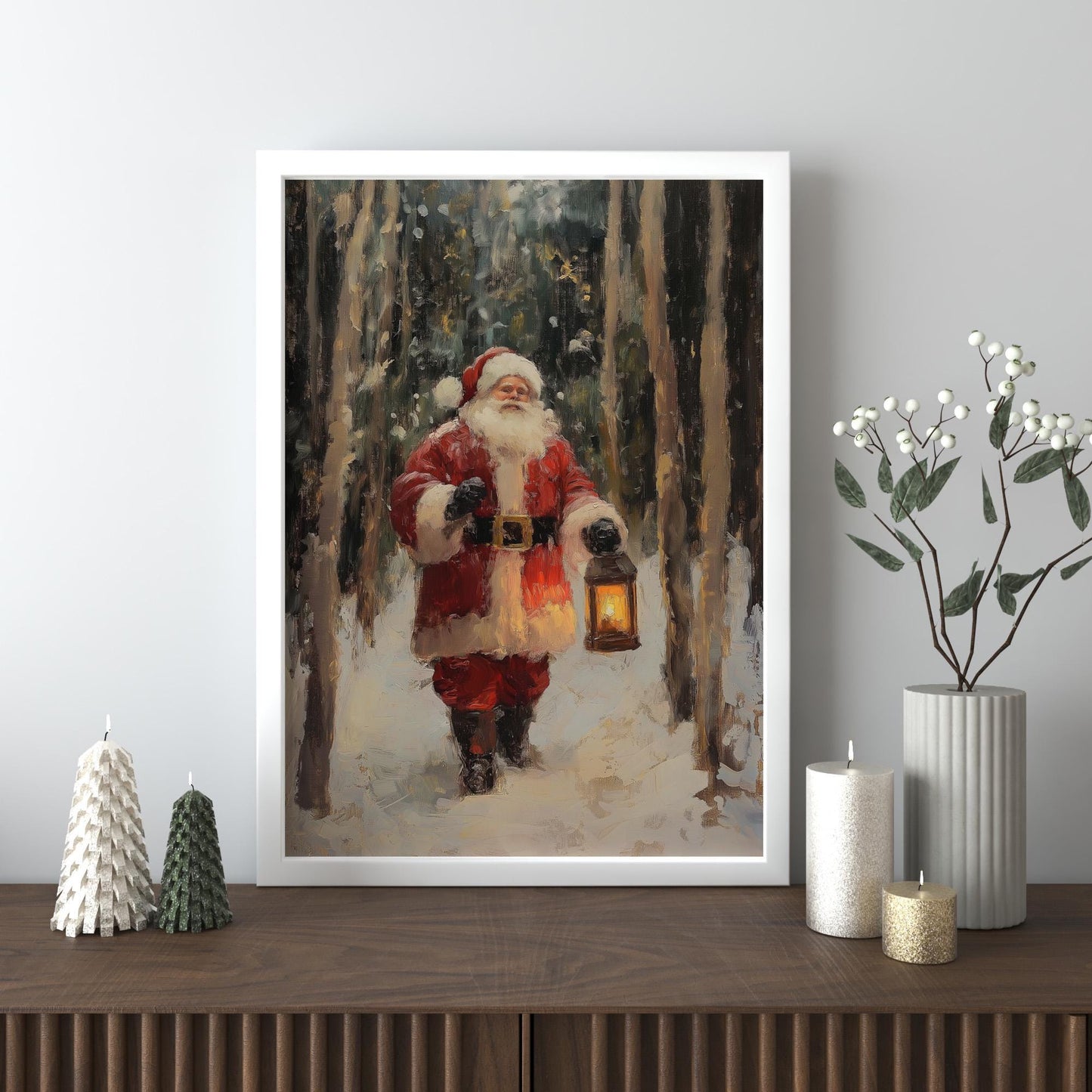 Christmas Santa Wall Art, Santa Claus & Christmas Decor Art - Happy Christmas, Xmas Gift, Framed Santa