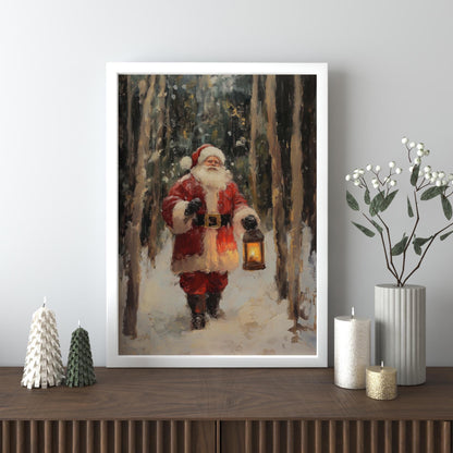 Christmas Santa Wall Art, Santa Claus & Christmas Decor Art - Happy Christmas, Xmas Gift, Framed Santa