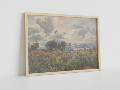 Henry Moore Wandkunst, Landschaft Leinwand Wandkunst, Schauerlicher Juni Leinwand Wandkunst, Vintage Landschaft, Leinwand Malerei Poster, Blumenfeld