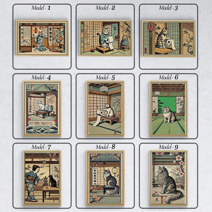 Lustiges Ukiyo-e Katzen-Badezimmer-Poster – Amerikanisches Tier-Design
