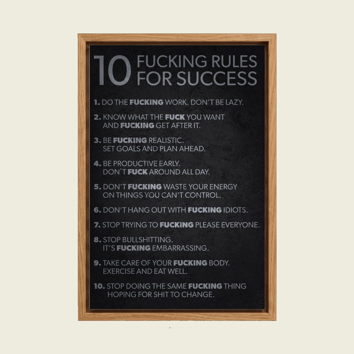 10 Rules for Success canvas wall art in a floating oak frame