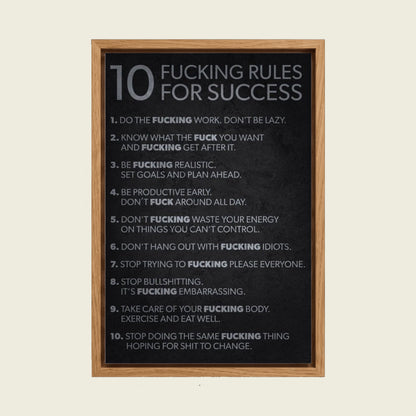 10 Rules for Success canvas wall art in a floating oak frame