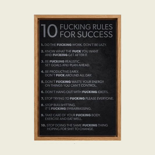 10 Rules for Success canvas wall art in a floating oak frame