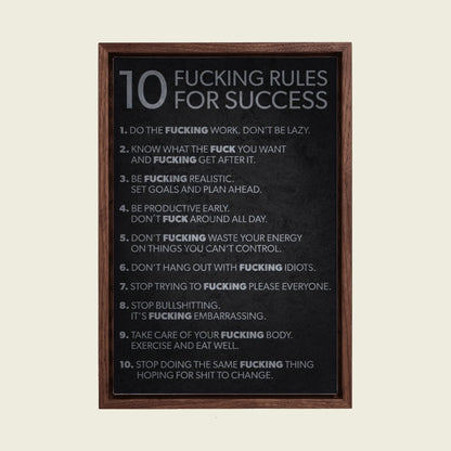 10 Rules for Success canvas wall art in a floating walnut frame