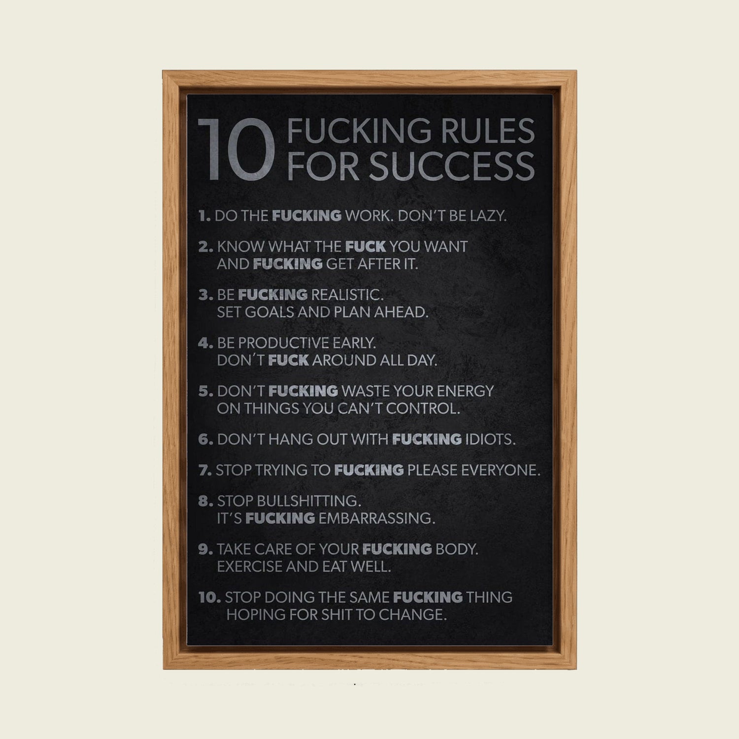Feed Floating Oak Motivational Rules for Success Canvas Print - Dark Modern Mindset Wall Decor
