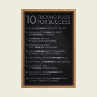 Rules for Success canvas wall art in a floating oak frame