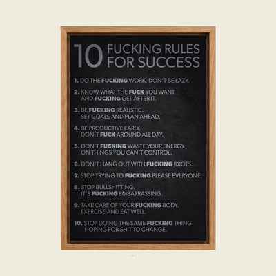 Feed Floating Oak Motivational Rules for Success Canvas Print - Dark Modern Mindset Wall Decor