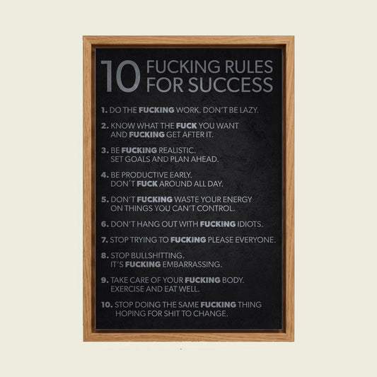 Rules for Success canvas wall art in a floating oak frame