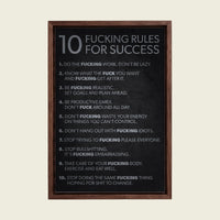 Rules for Success canvas wall art in a floating walnut frame