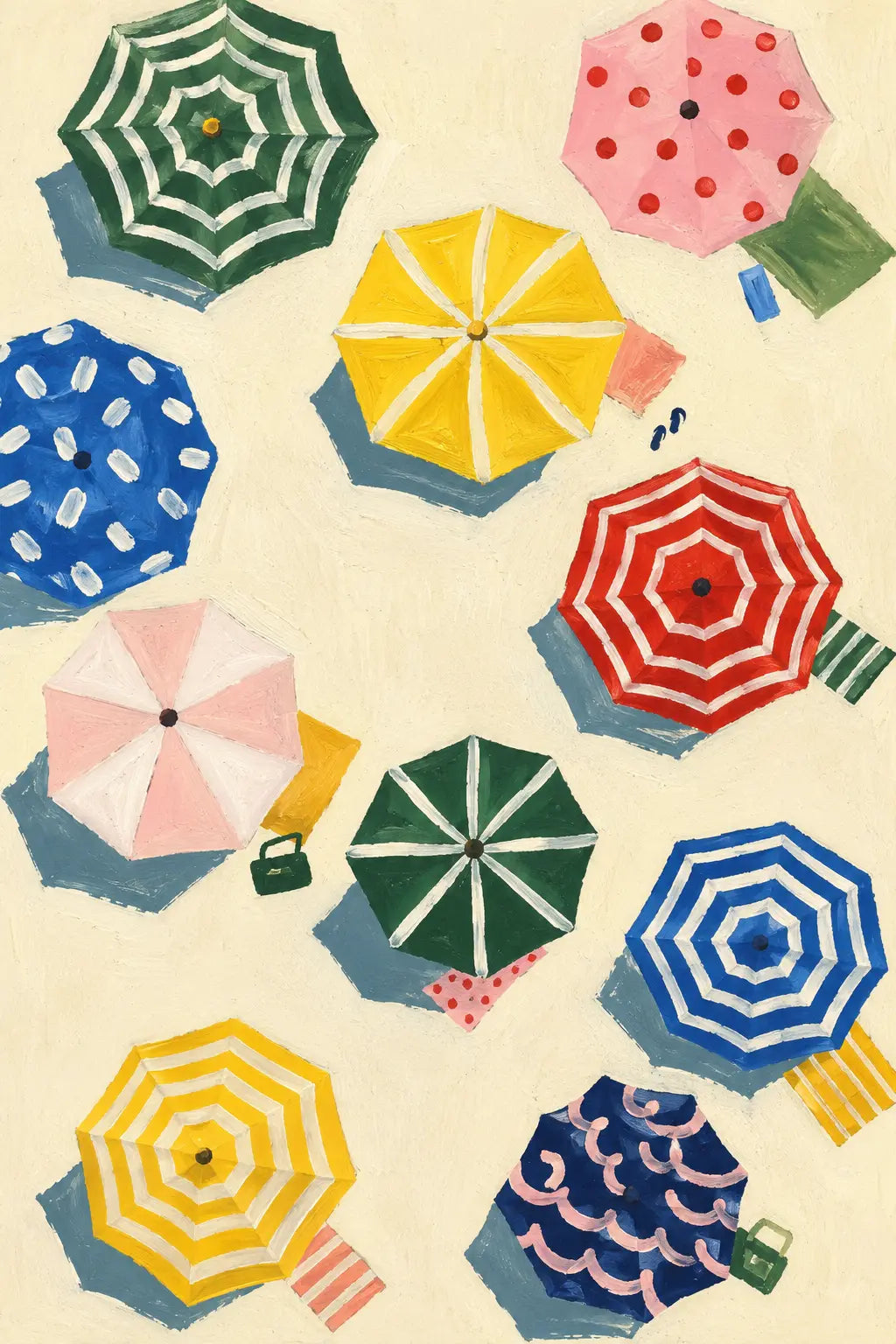 Colorful Beach Umbrellas Abstract Gouache Wall Art