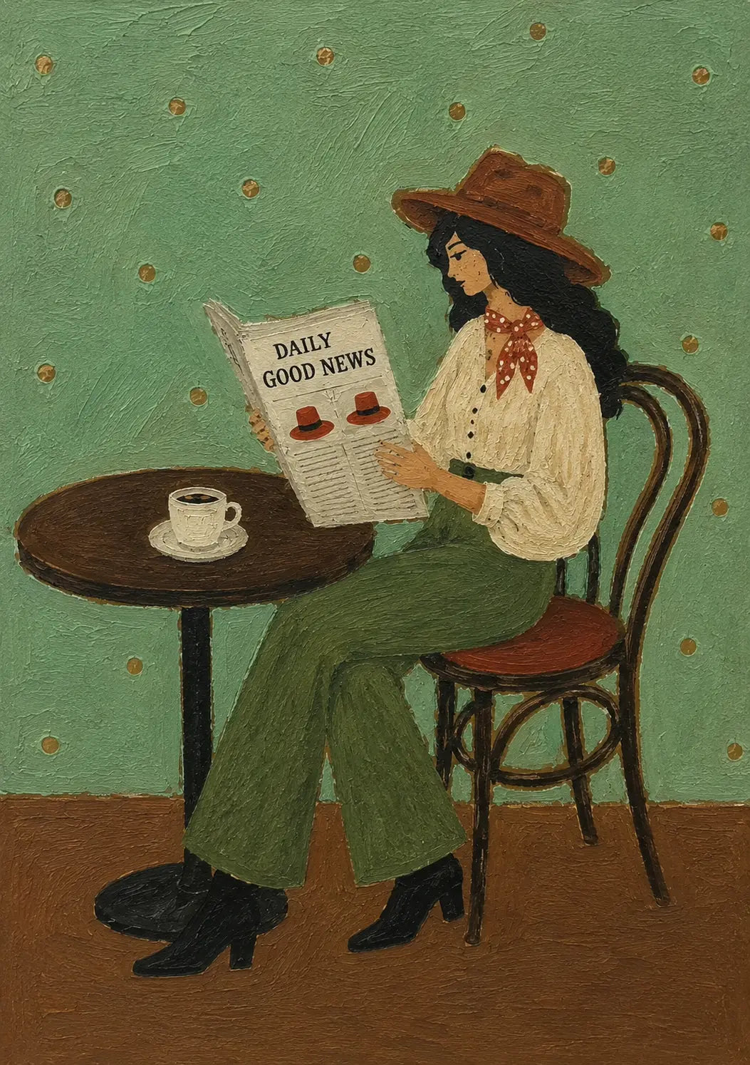 Daily Good News Cowgirl Wall Art, Vintage Café Print