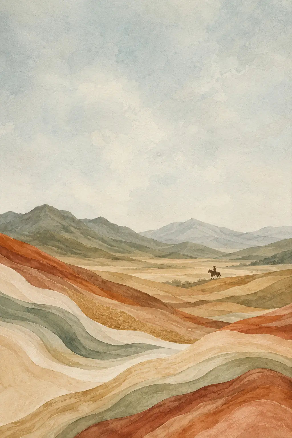 Lone Rider in the Painted Hills, Western Cowboy