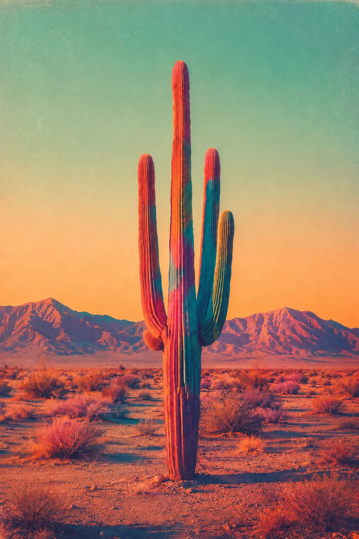 Desert Cactus Wall Art, Retro Saguaro Cactus Wall Art
