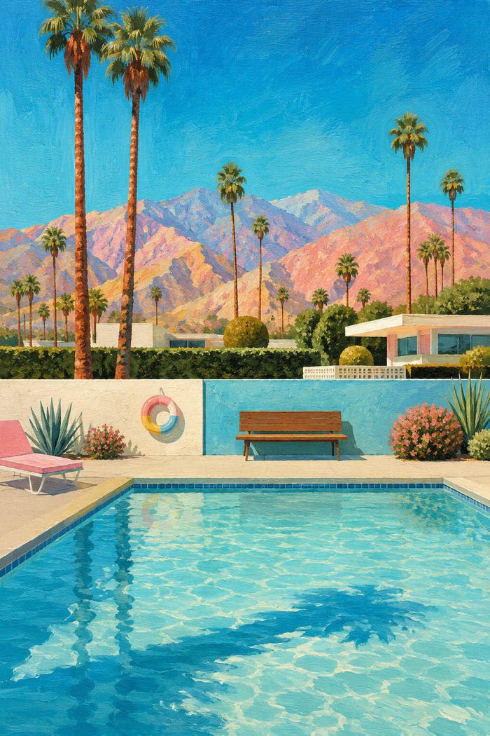 Palm Springs Poolside Canvas Art, Mid Century Modern Wall Decor