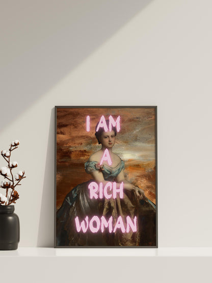 Mom I Am A Rich Woman, Altered Art Poster, Maximalist Wall Art, Girl Power Prints, Feminist Poster, Vintage Fashion Poster,Framed Canvas Art