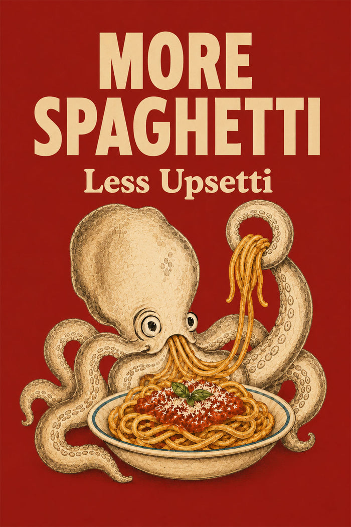 More Spaghetti Less Upsetti Wall Art, Funny Octopus Canvas, Humorous Poster, Italian Food Poster, Pasta Lover Gift