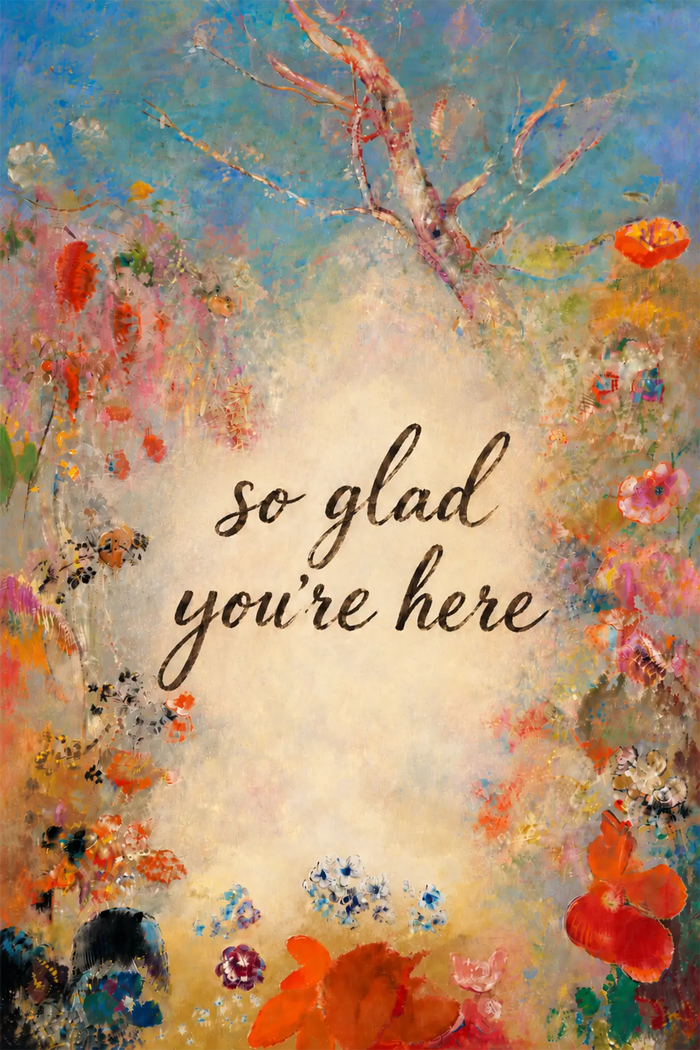 So Glad You’re Here Canvas, Colorful Floral Welcome Wall Art, Abstract Entryway Decor, Housewarming Gift