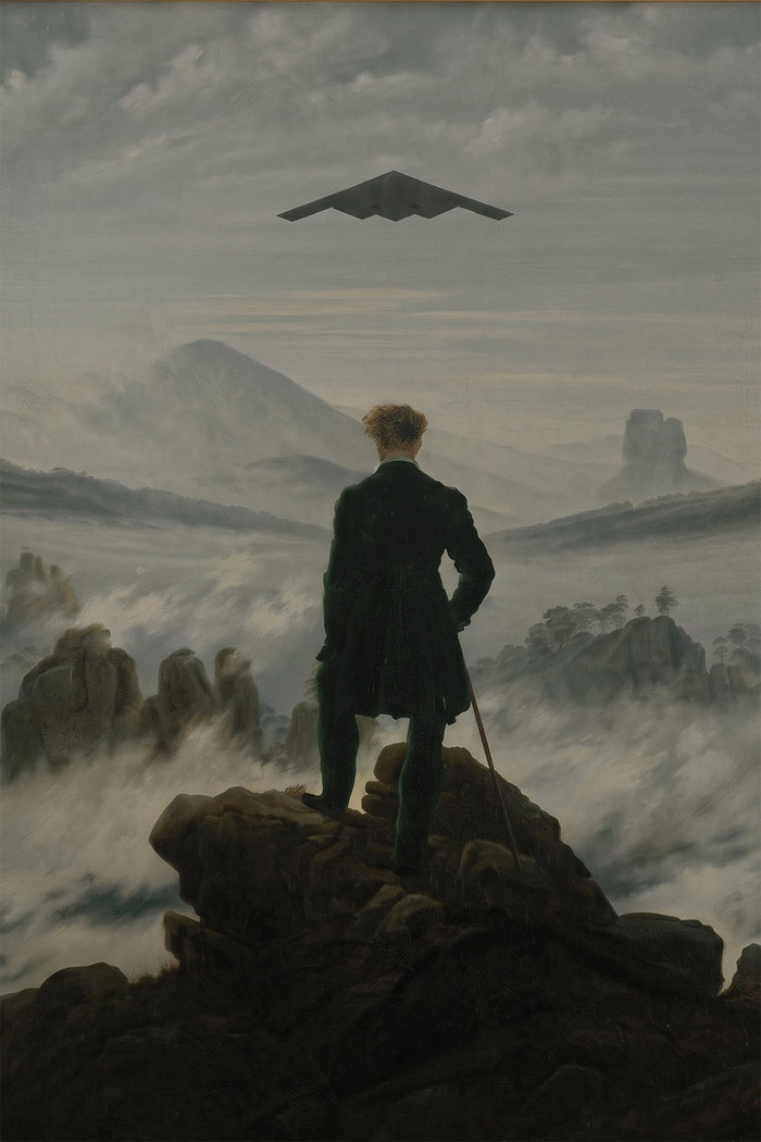Wanderer above the Sea of Fog and Stealth Plane ,Der Wanderer über dem Nebelmeer