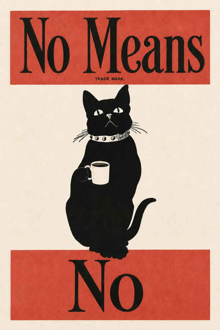 Black Cat Coffee Wall Art, No Means No Poster, Coffee Corner Kitchen Print,Funny Bar Cafe Decor