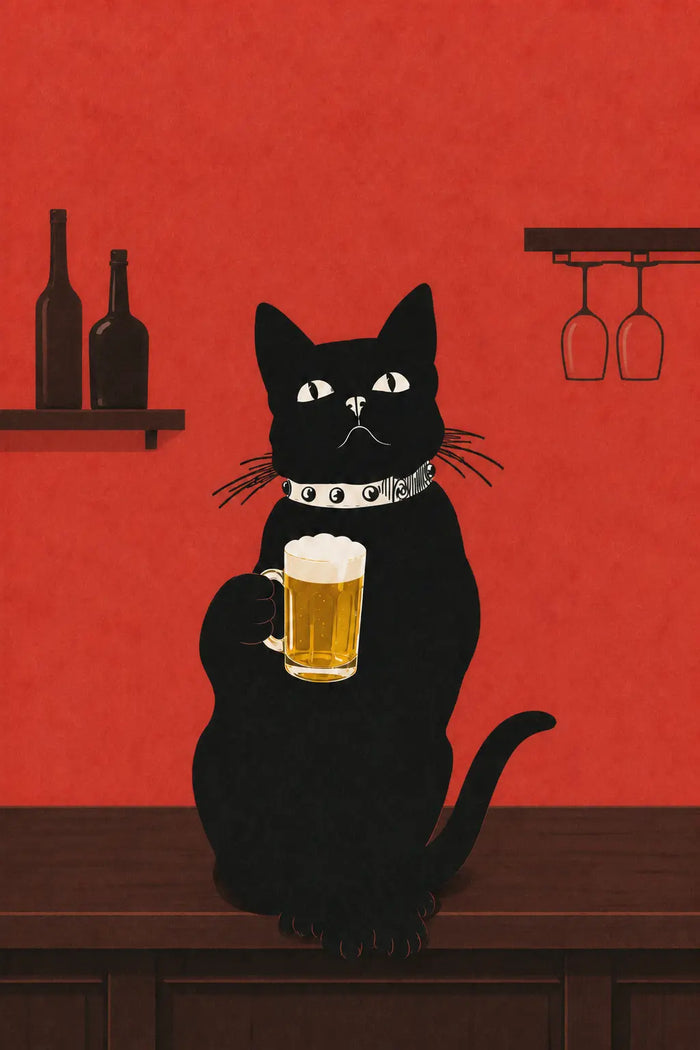 Black Cat Beer Wall Art, Funny Pub & Bar Decor, Pub Style Poster, Quirky Bar Decor