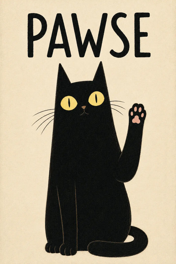 PAWSE Black Cat Wall Art Print, Funny Cat Poster, Minimalist Cat Decor, Cat Lover Gift, Modern Pet Wall