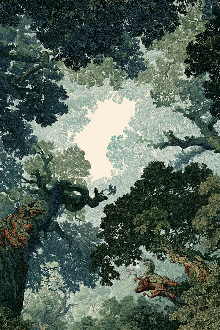 Forest Canopy Tree Art, Enchanted Forest Canopy Wall Art, Moody Green Nature Canvas PrintGreen Leaf Nature Print, Woodland Landscape Decor