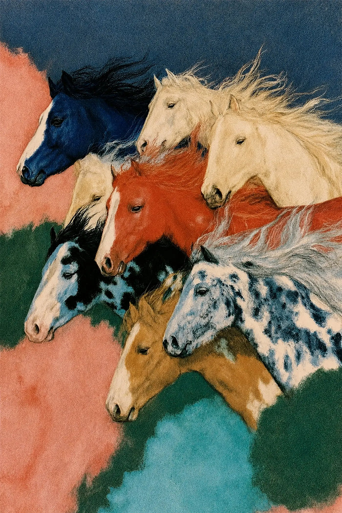 Wild Horse Wall Art, Colorful Equine Canvas, Dreamy Western Decor, Colorful Horse Art,Horse Lover Gift