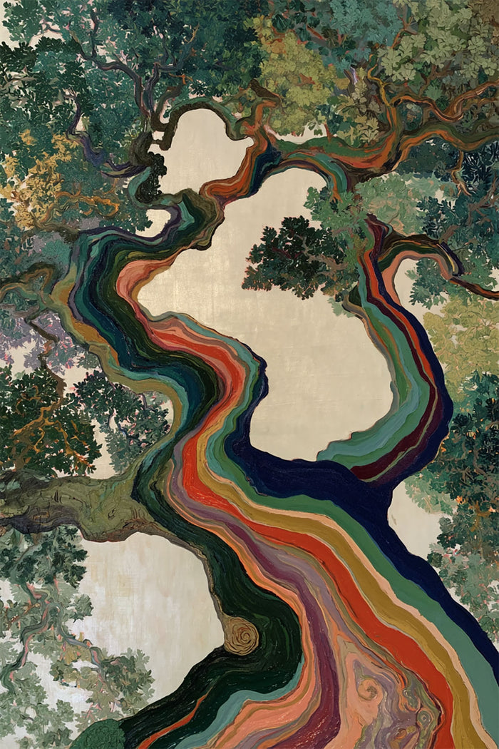 Rainbow Tree Wall Art, Abstract Botanical Canvas Print, Colorful Nature Painting