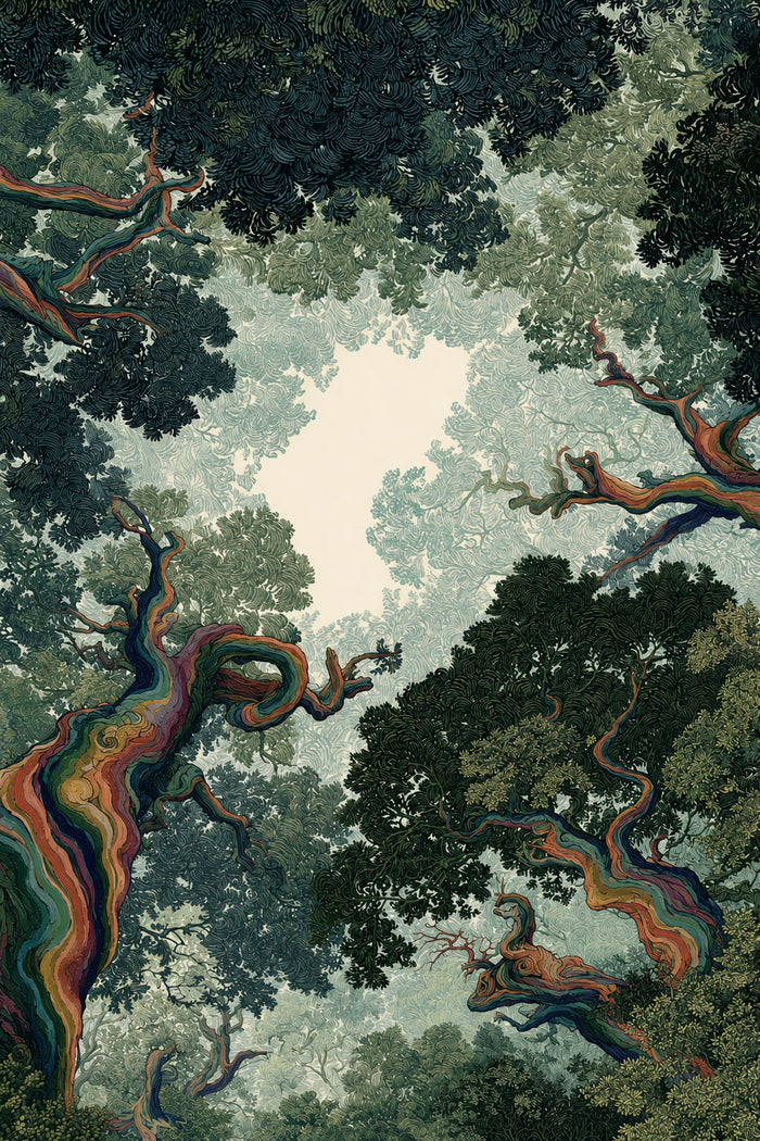 Rainbow Forest Wall Art, Colorful Tree Canopy Print