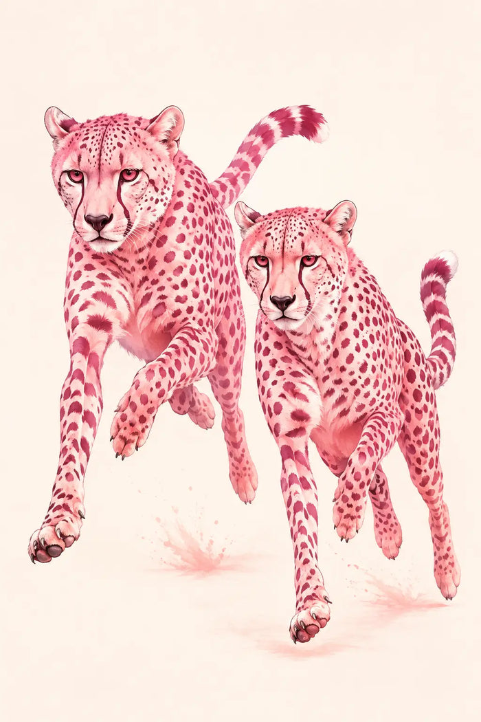 Pink Cheetah Wall Art, Running Cheetahs Print, Luxury Animal Poster