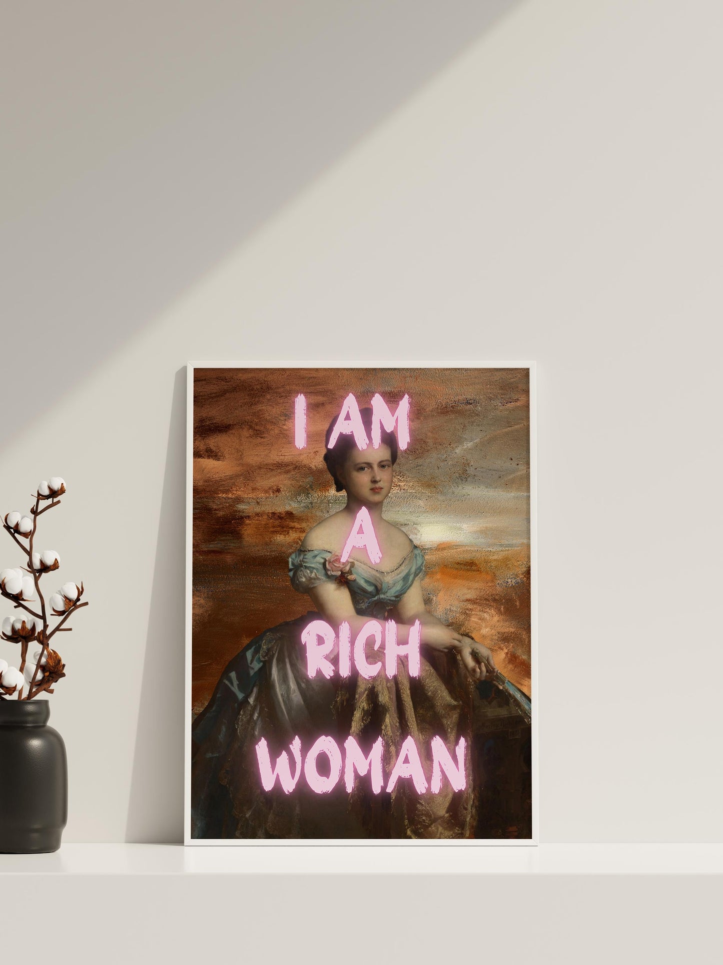 Mom I Am A Rich Woman, Altered Art Poster, Maximalist Wall Art, Girl Power Prints, Feminist Poster, Vintage Fashion Poster,Framed Canvas Art
