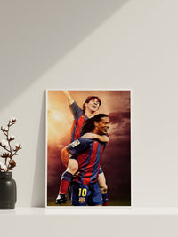 Messi's First Goal - Messi And Ronaldinho Goal Celebration, Iconic Sport Poster, Iconic Messi Wall Art,Lionel Messi Poster,Roanldinho Poster