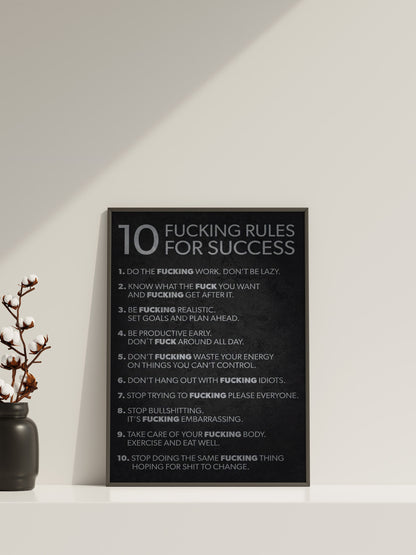 10 Rules Succes Quote Wall Decor, Quote Canvas Wall Art, Motivational Poster, Minimalist Canvas Wall Decor