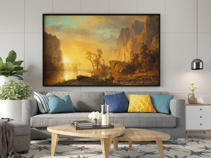 Albert Bierstadt Leinwand Wandbild, Albert Bierstadt Sonnenuntergang in den Rockies Leinwandbild, Leinwand Kunstdruck, Großes Leinwand Wandbild