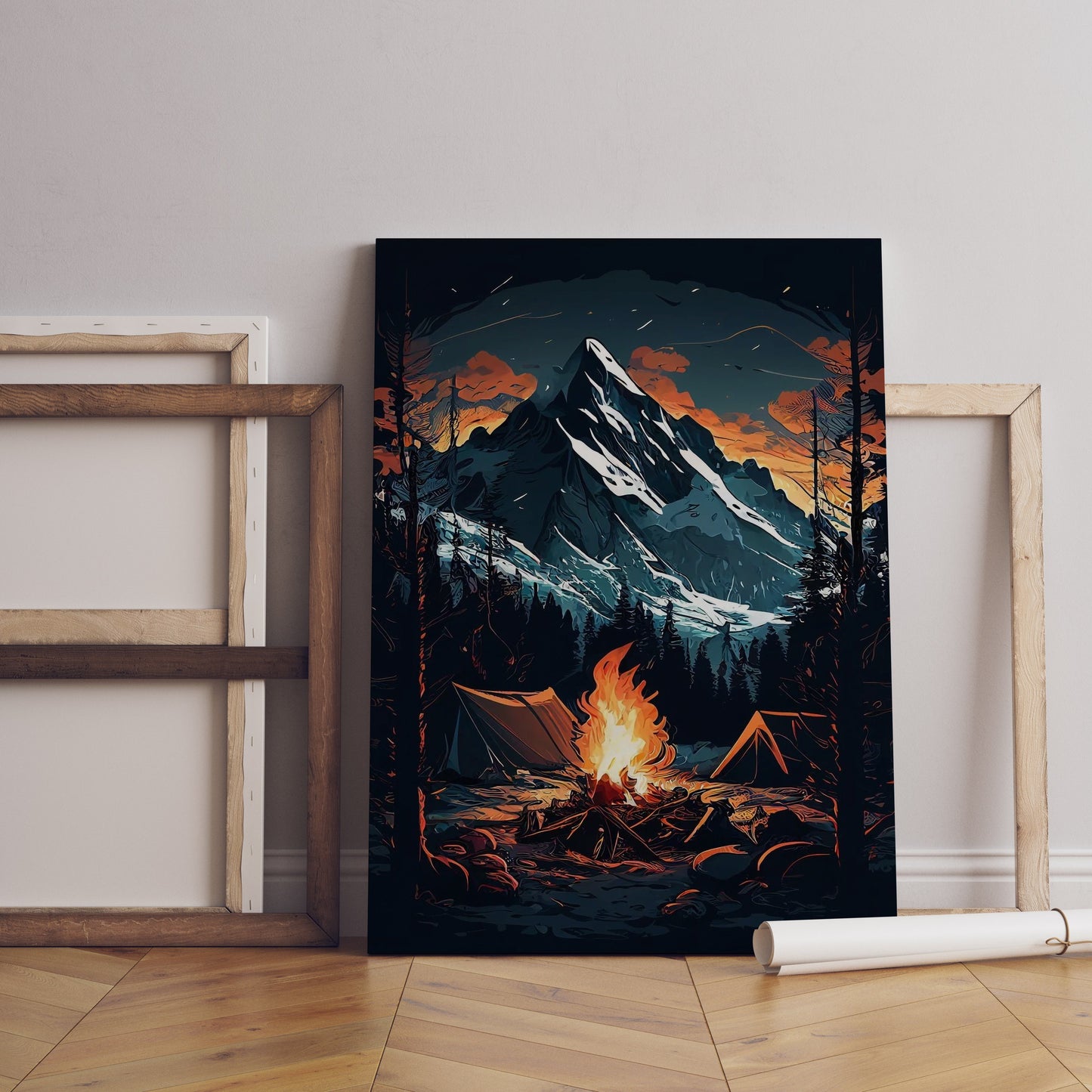 Coole Illustration Leinwand-Wandkunst, Lagerfeuer-Wandkunst, Natur-Wandkunst, Lagerfeuer-Poster, Illustrations-Poster