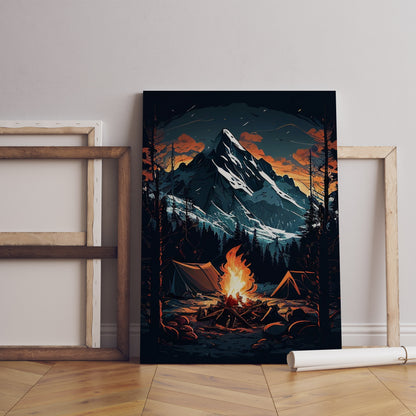 Coole Illustration Leinwand-Wandkunst, Lagerfeuer-Wandkunst, Natur-Wandkunst, Lagerfeuer-Poster, Illustrations-Poster