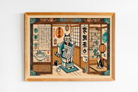 Lustiges Ukiyo-e Katzen-Badezimmer-Poster – Amerikanisches Tier-Design