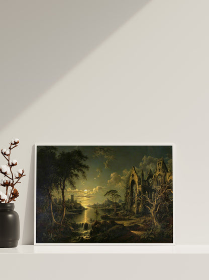 Sebastian Pether Leinwand-Wandkunst, Sebastian Pether – Eine verfallene gotische Kirche, Beliebte Kunst-Leinwand, Mondschein-Leinwandkunst, Berühmte Wandkunst