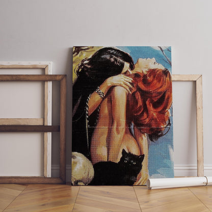 Retro Witchy Lovers Art Print | Vintage Redhead Woman & Black Cat Wall Poster