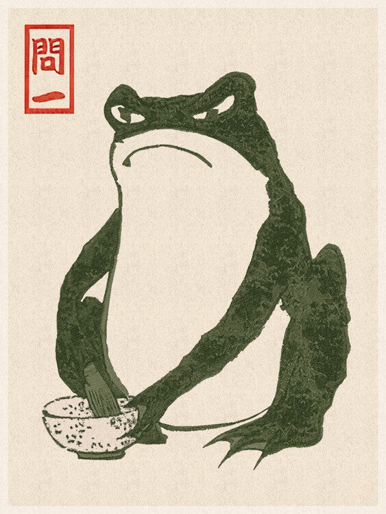 Grumpy Toad Canvas Art, Japanese Frog Ukiyo-e Print
