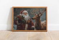 Wandbild Weihnachtsmann mit Tieren, Weihnachtsmann- & Weihnachtsdekor-Kunst – Frohe Weihnachten, Weihnachtsgeschenk, gerahmter Weihnachtsmann