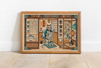 Lustiges Ukiyo-e Katzen-Badezimmer-Poster – Amerikanisches Tier-Design