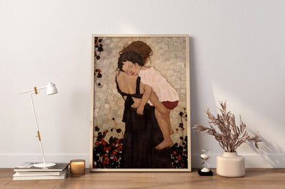 Mutter und Kind Gustav Klimt, Klimt Wandkunst, Weihnachtsgeschenk, Gerahmtes und Ungerahmtes Leinwand-Wanddekor, Klimt Poster, Moderne Wandkunst