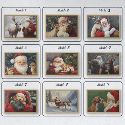 Wandbild Weihnachtsmann mit Tieren, Weihnachtsmann- & Weihnachtsdekor-Kunst – Frohe Weihnachten, Weihnachtsgeschenk, gerahmter Weihnachtsmann