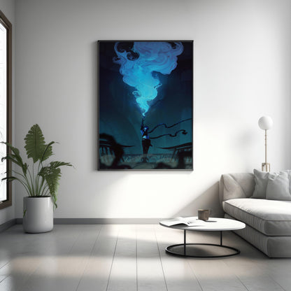 Arcane Jinx Blue Flare Poster | Neonblaue Anime-Wandkunst